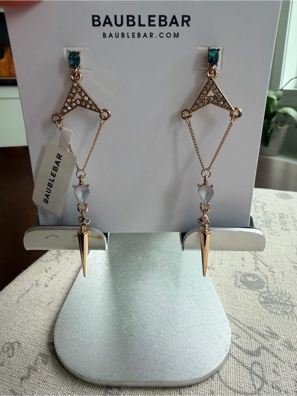 BaubleBar Gold & Teal Spike Drop Earrings